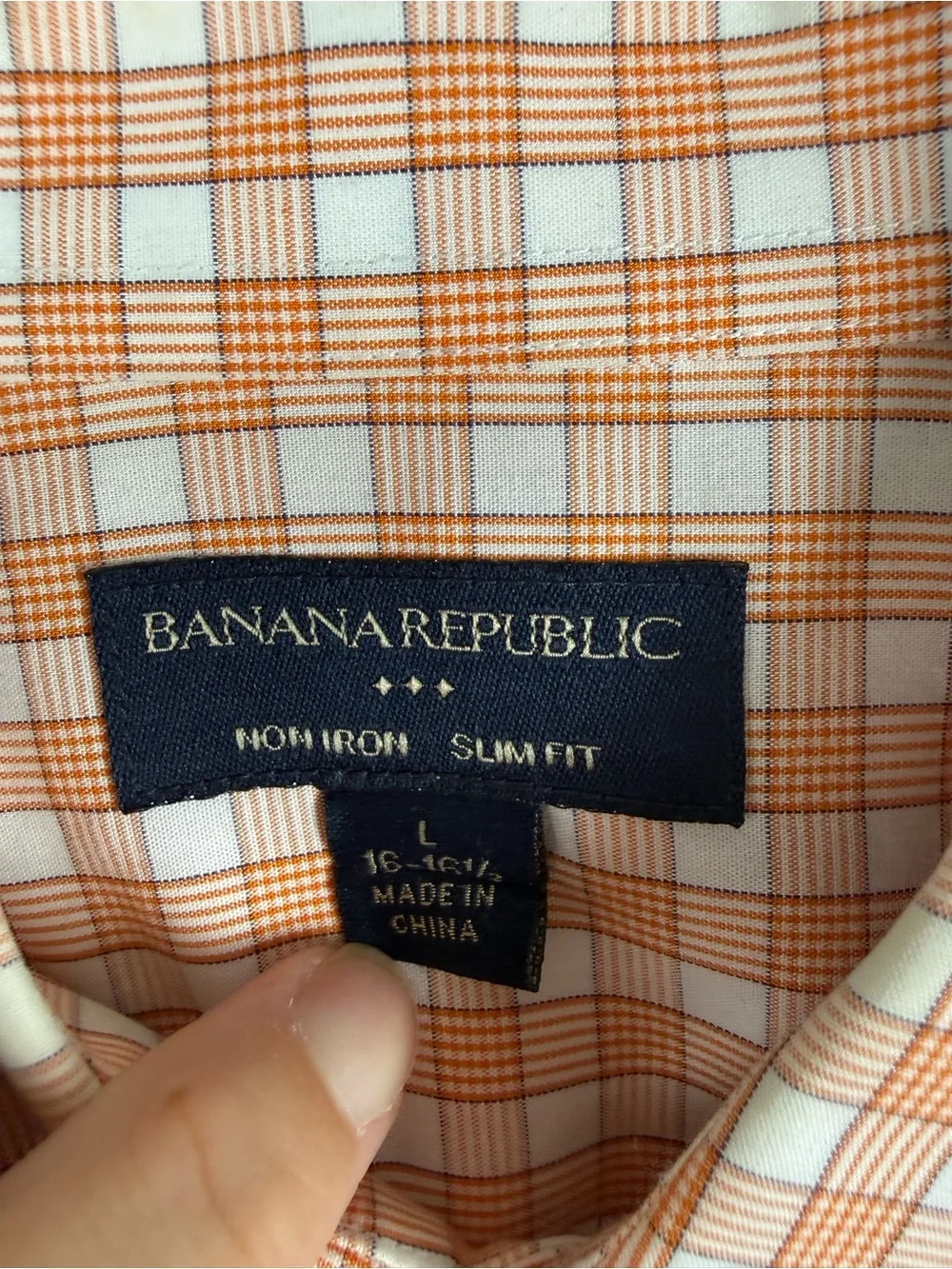 Banana Republic Men’s Orange White Plaid Long Sleeve Button Up Shirt SZ L Preppy
